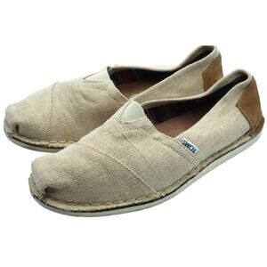 Toms Canvas Beige Cream Khaki Shoes Slip on Flat Casual Women 8M Suede
